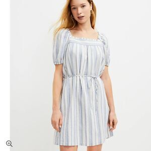 Loft Stripe Cotton Linen Blend Square Neck Lagenlook Shift Dress Women's Size XS